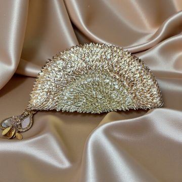 D SHAPE GOTA CLUTCH-GOLD