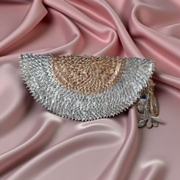 D SHAPE GOTA CLUTCH - SILVER