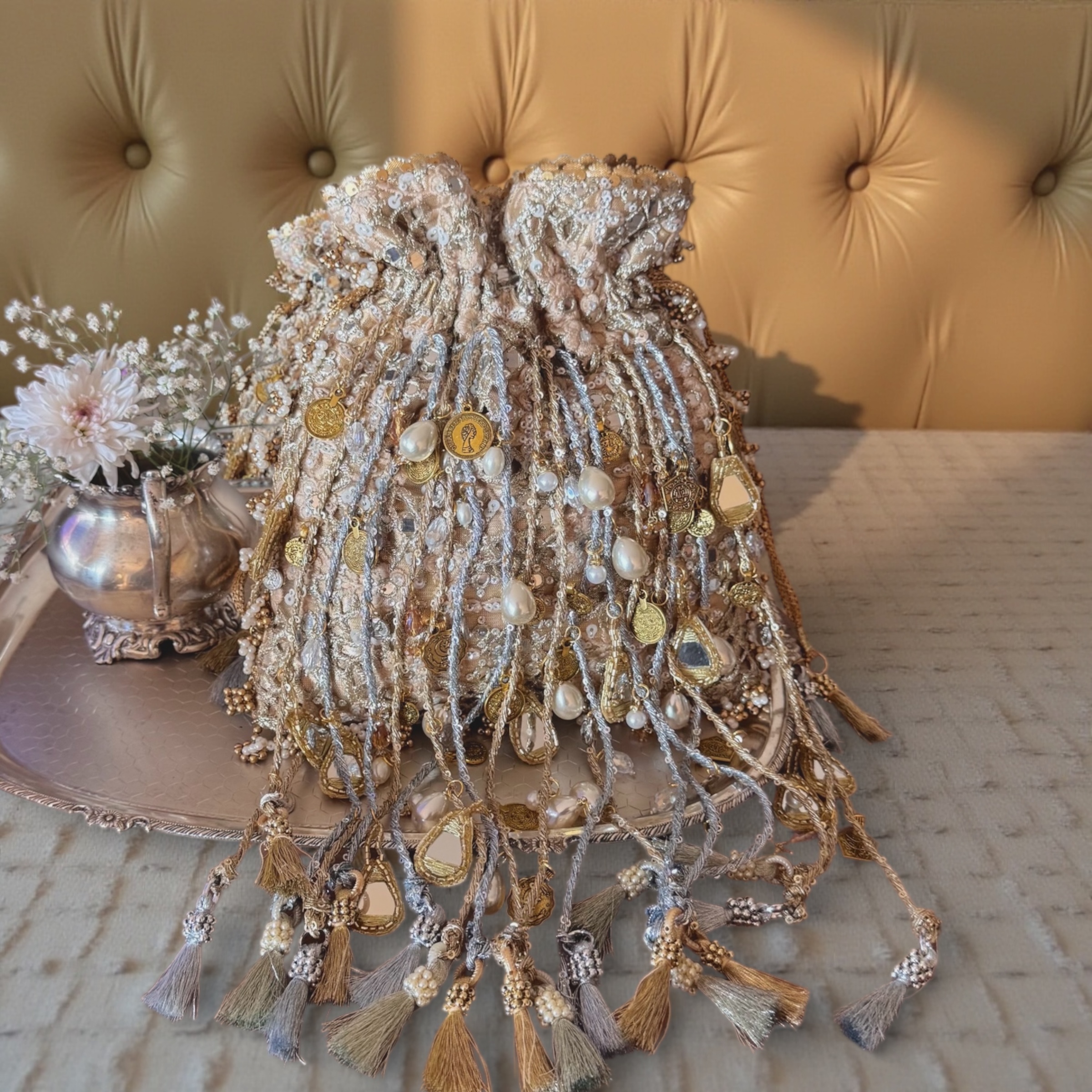 ROPE POTLI IN GOLD AND SILVER