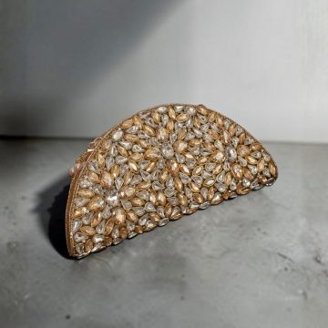 D shape Kundan clutch in gold silver